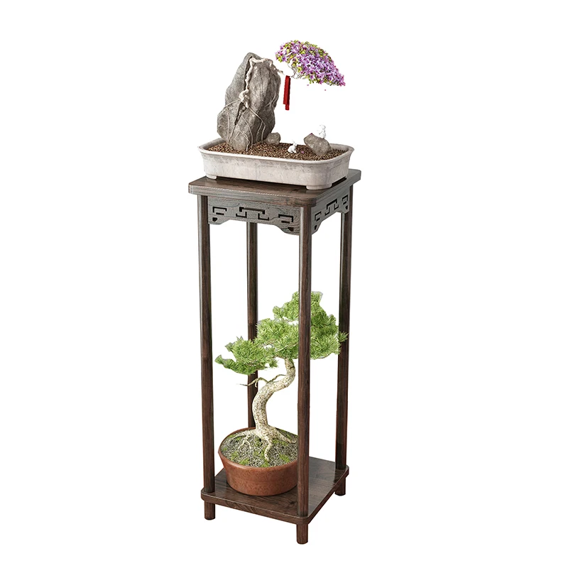 

Flower stand shelf Chinese solid wood stick indoor floor-to-ceiling new Chinese flower pot bamboo antique living room hangin