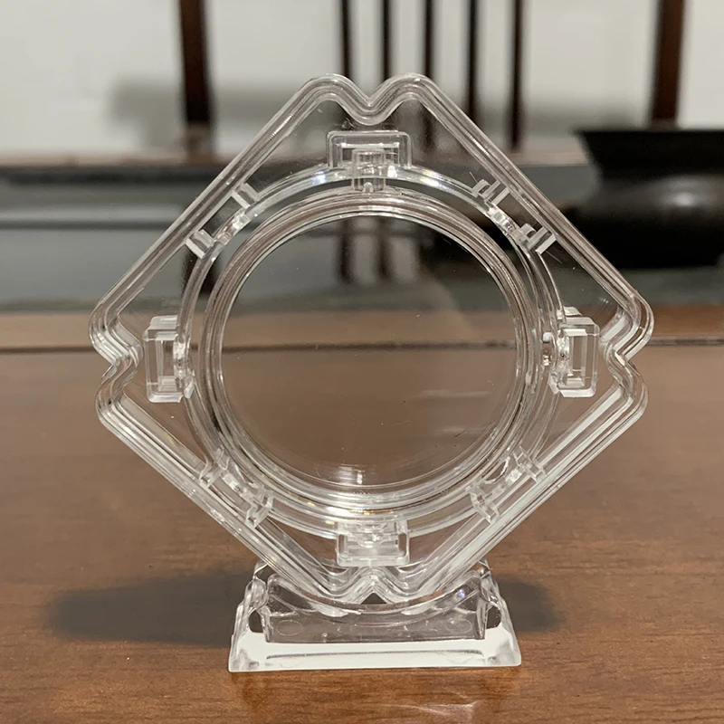 Collectible Card Chuck Showcase Clear Plastic Rotatable Coin Display Stand, 45mm Round  Holder,