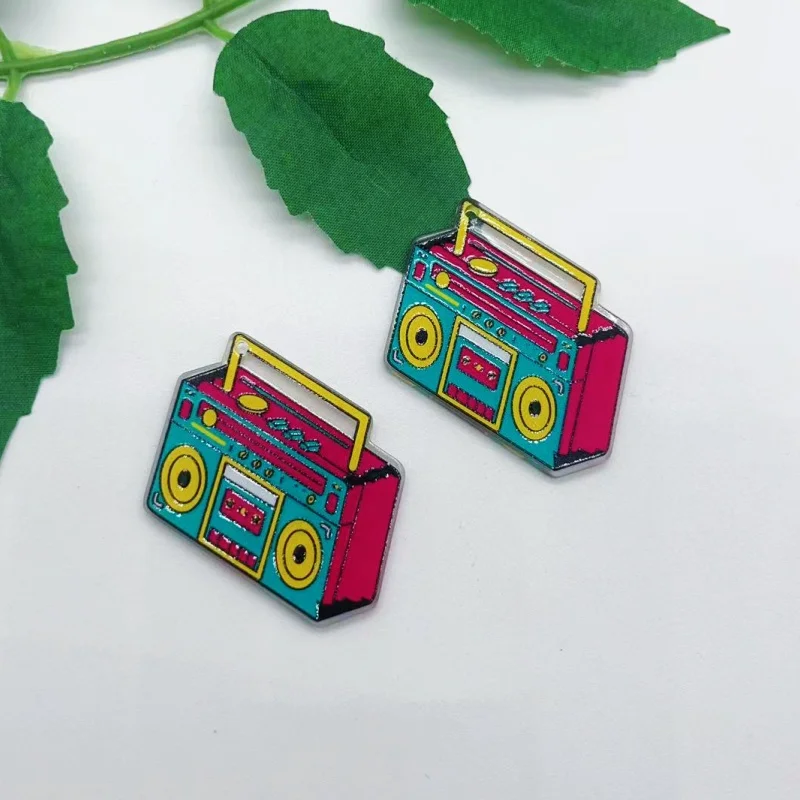 10pcs acrylic pendants suitable for jewelry production vintage radio recording tape design  DIY pendants earrings necklaces