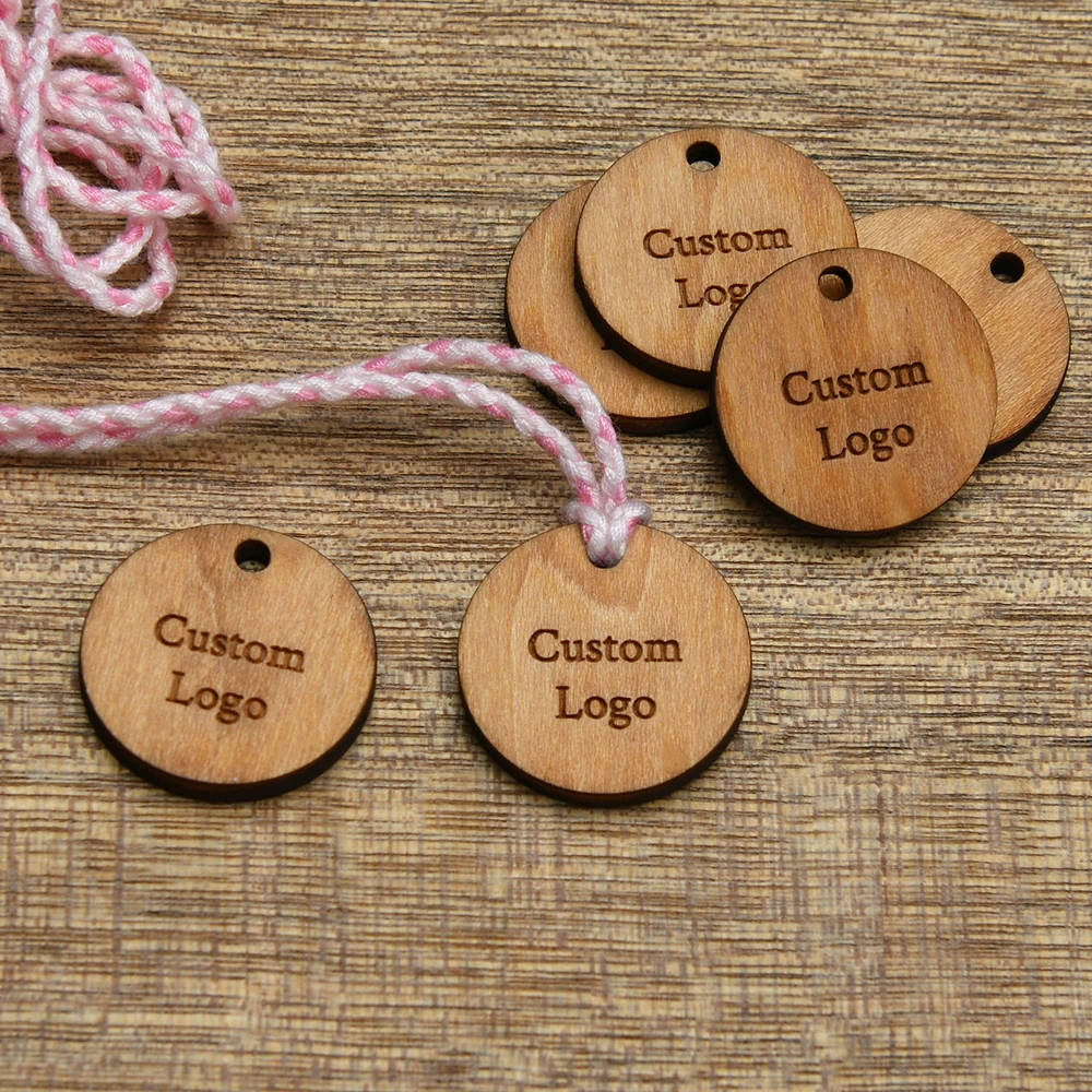 Étiquettes en bois gravées au laser personnalisées - Étiquettes écologiques personnalisées pour vêtements, artisanat - Épaisseur 3 mm, rondes 25 mm, 50 pièces