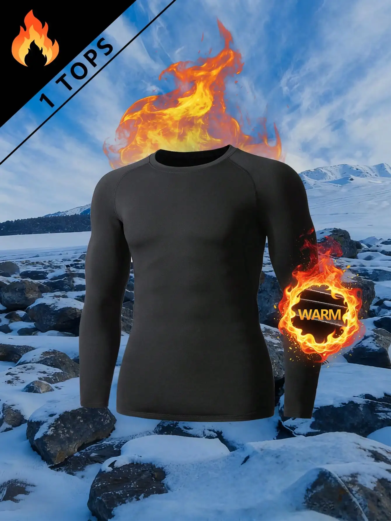 

Мужская черная термофутболка с круглым вырезом и длинным рукавом, облегающая, на флисовой подкладке, для холодной погоды