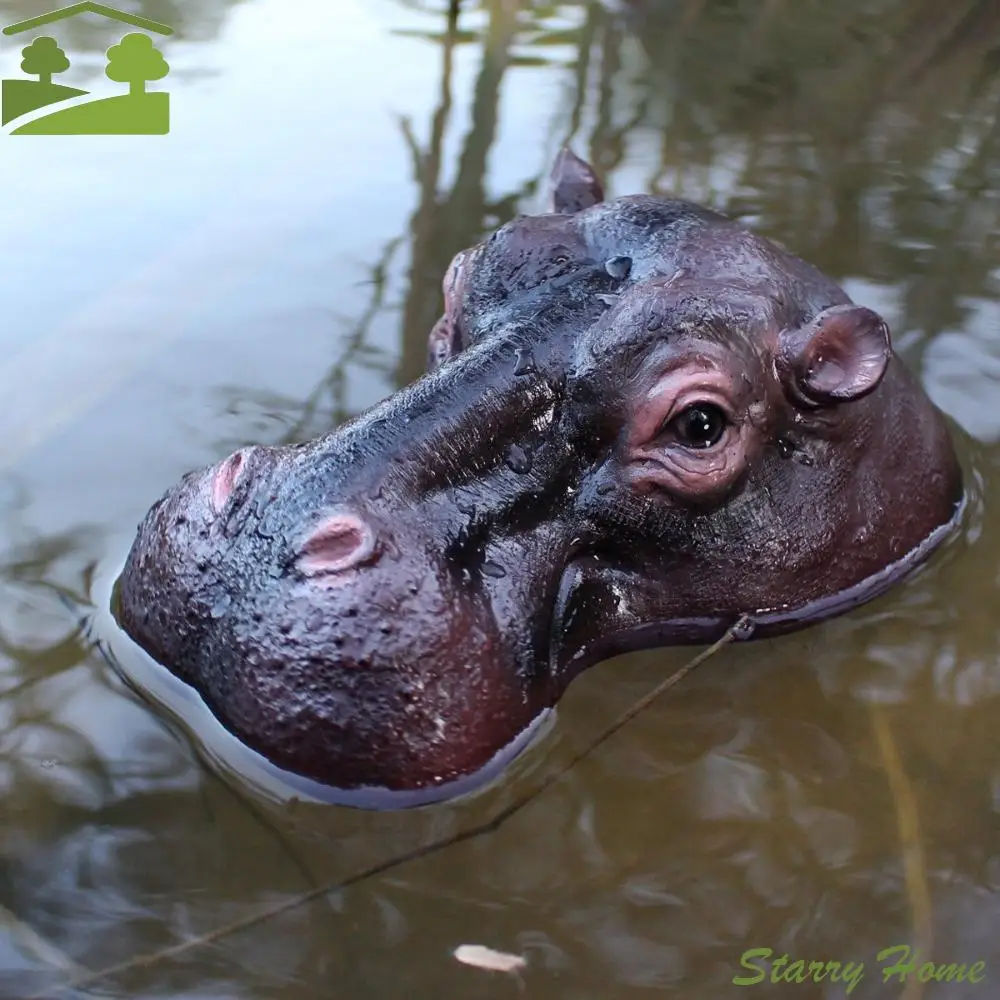 

Забавные плавающие украшения для бегемота, изделия из смолы, реалистичный пруд, плавающая голова бегемота, украшение ручной работы, фигурки животных