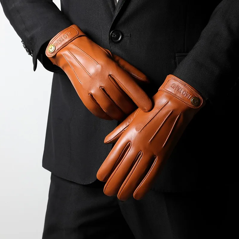 

Мужские кожаные перчатки для осени и зимы, утепленные, с сенсорным экраном, для активного отдыха, из овчины, деловые, стильные
