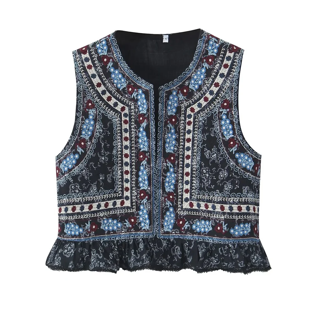 

Zach Ailsas женский летний новый простой ретро-жилет с тяжелой вышивкой в виде листьев лотоса, кружевной жилет без рукавов с круглым вырезом в этническом стиле