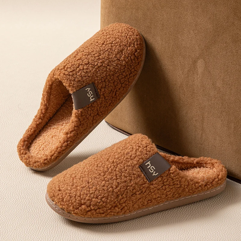 Winter Warm Plush Home Slippers For Women Men Indoor Soft Thick Sole Non Slip Cotton Shoes Woman Comfortable Lambswool Slippers