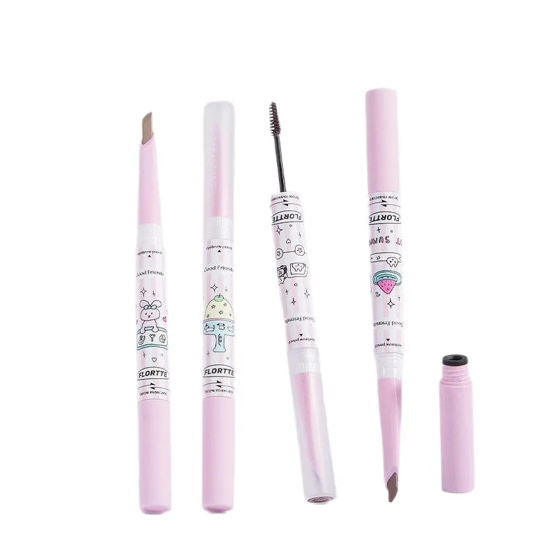 قلم حواجب FLORTTE، قلم حواجب برية برأسين، قلم حواجب تجميلي يدوم طويلاً.