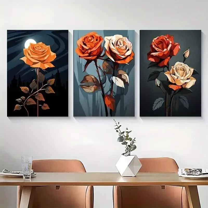 3pcs frameless Canvas Painting 3pcs pine no frame Canvas Poster Decoration, High-end Rose Patterns, Canvas Wall Art, Art Wall Pa