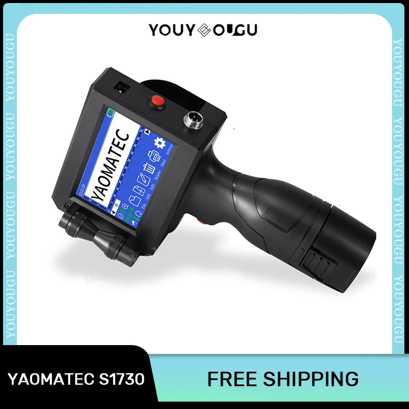 Yaomatec S1730 12.7mm Black Cartridge Handheld Inkjet Printers Validity 4-Core Processor 28 Languages 2-Dimensional Code Printer