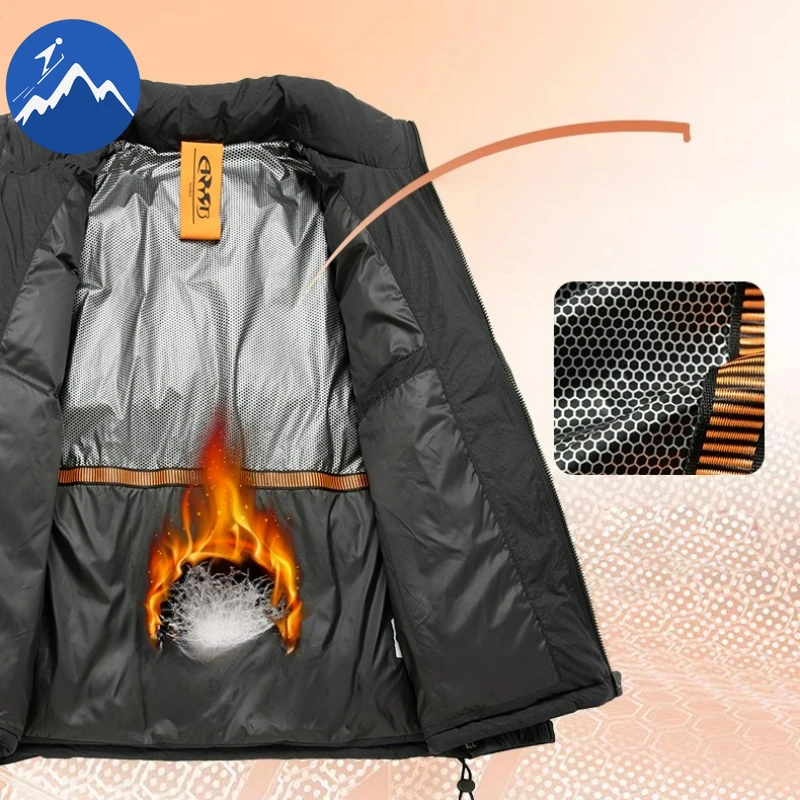 Maxbarley Men Down Jacket Fashion Stand Collar Commute Office Thickened Parka Classic Solid Color Comfortable Lightweight Coat