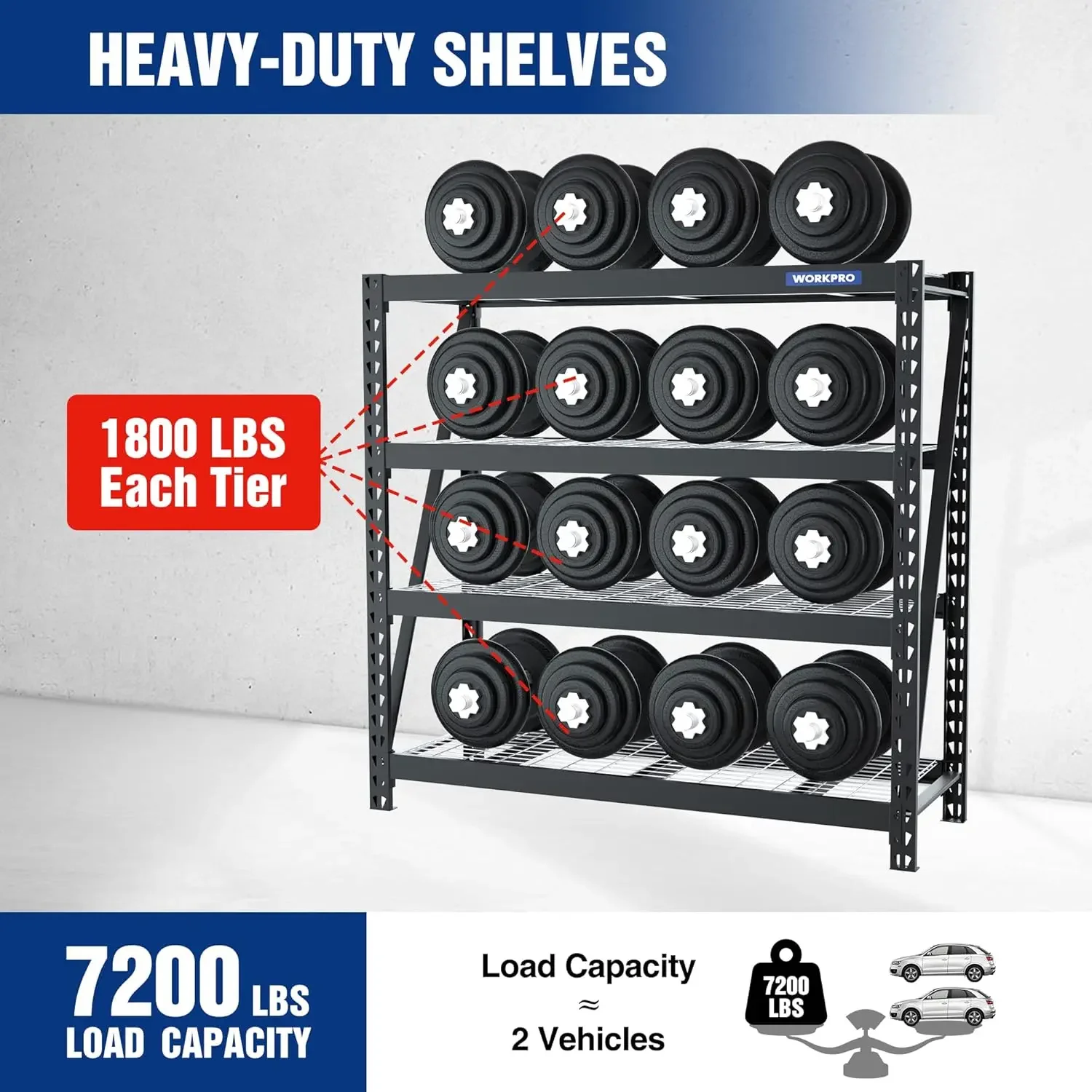 Ultra Wide 4-Tier Metal Garage Shelving Unit, 68"W x 24"D x 65"H, 7200 LBS Capacity, Heavy Duty Storage Utility Rack, Industrial