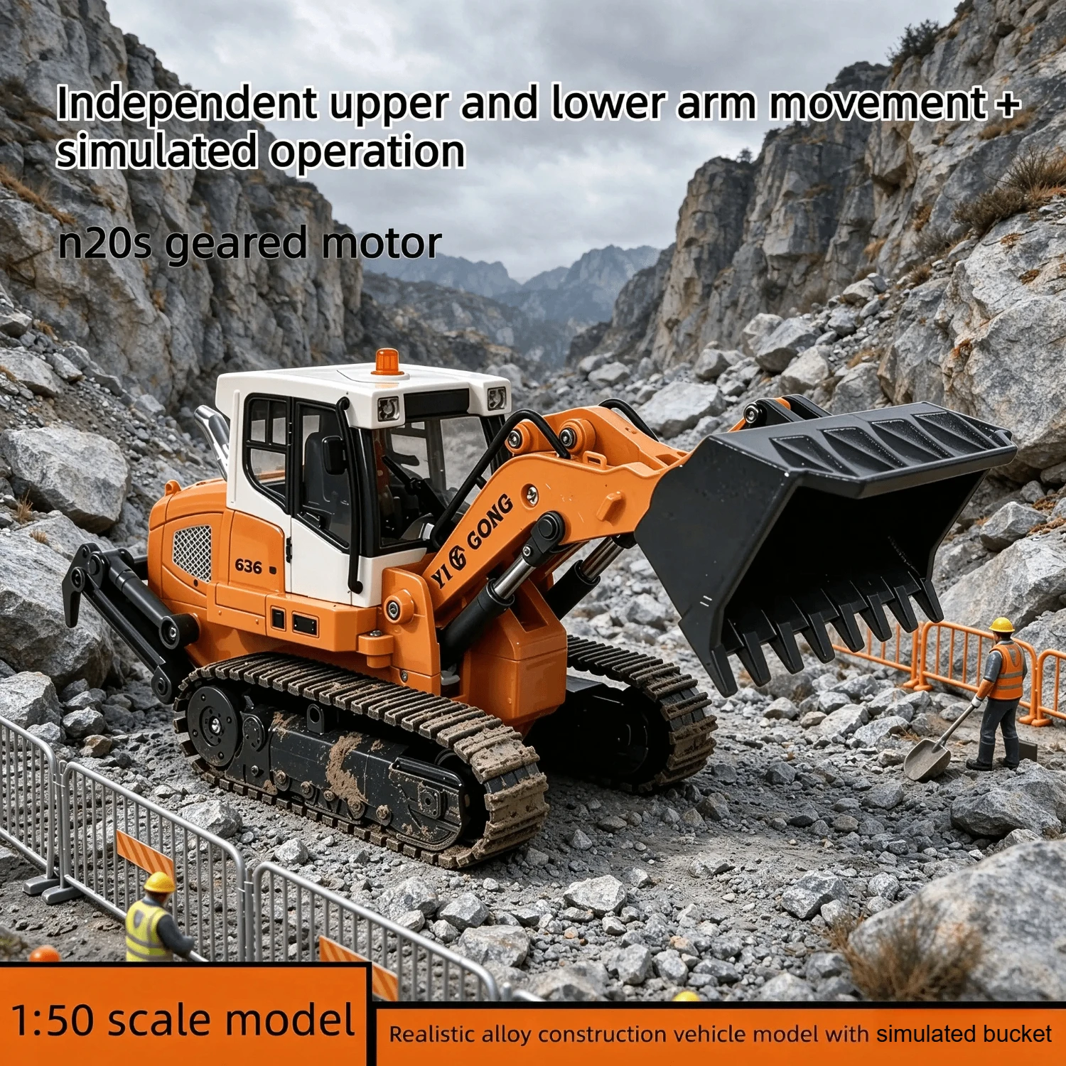 1:50 Scale Construction Vehicle Model    Features A Movable, Realistic Bucket  Remote-Controlled Construction Toy Vehicle