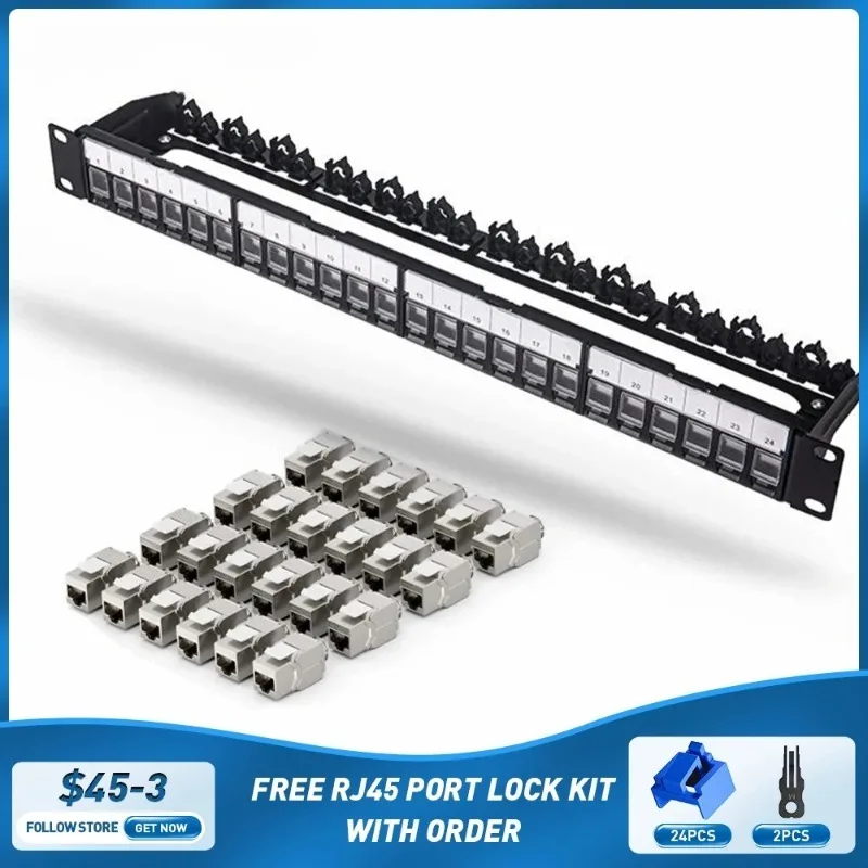 

Rackmount or Wall Mount 24-Port Shielded RJ45 Patch Panel with Jack Shutter for Keystone Jacks /Keystone Coupler