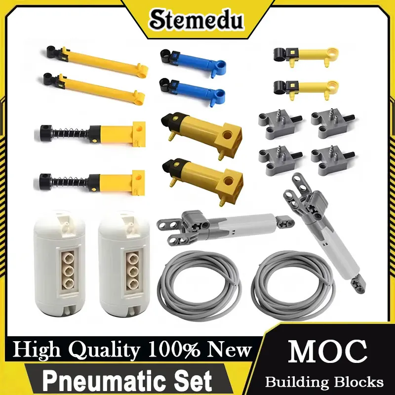 

MOC Pneumatic Parts Kit Air Pump Tank Hose Push Rod Piston Switch for Legoeds-Compatible Technical Sets 42043 47225 61904 9641