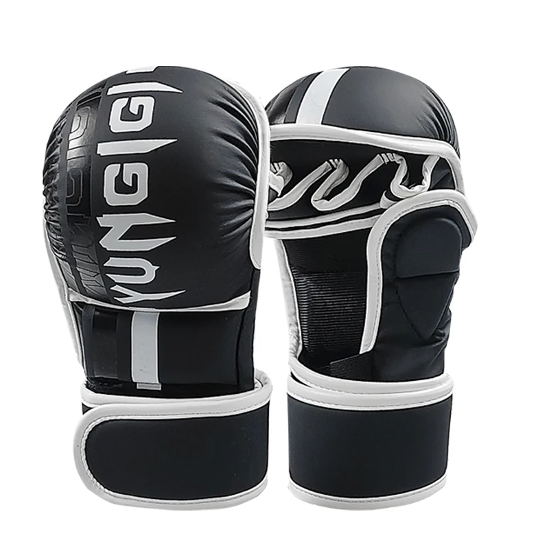 Guantes de boxeo de medio dedo MMA, protector de muñeca de entrenamiento profesional, artes marciales Sanda Sparring, guantes de cuero PU con dedos abiertos para hombres