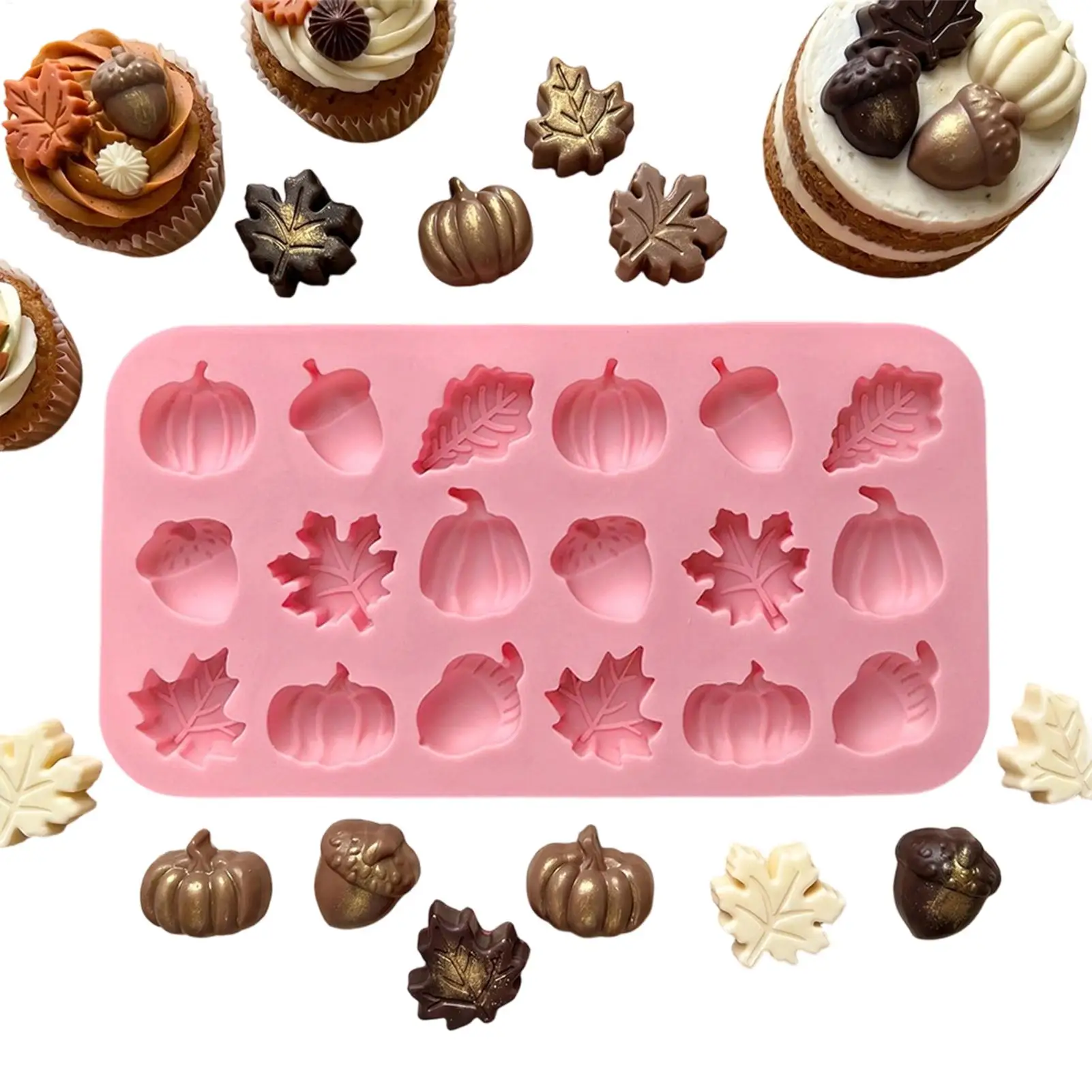 Silicone Halloween Chocolate Mold, Baking Mould Set with Pumpkin, Maple Leaf & Pine Cone, Non-Stick Dessert Cake Tool for Party