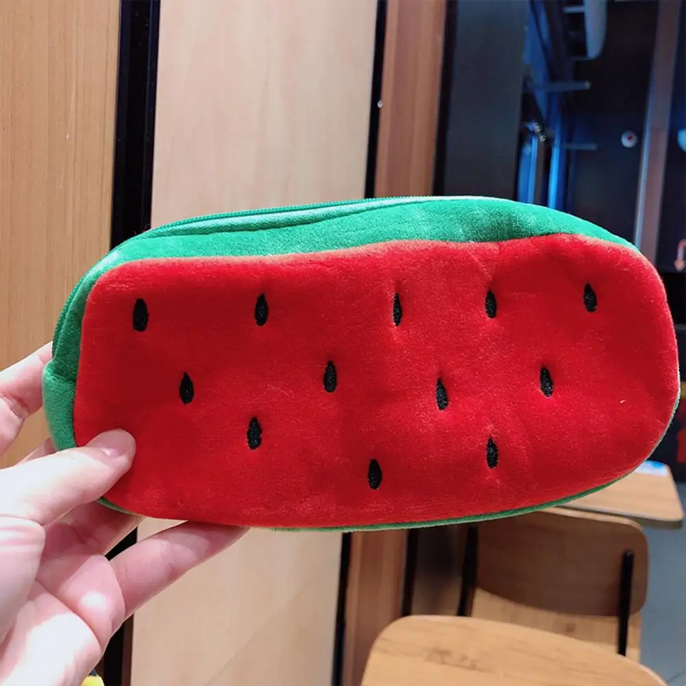 Flannel  Useful Cartoon Strawberry Shape Pencil Bag Bright Color Pen Case Fine Workmanship   Home Supplies