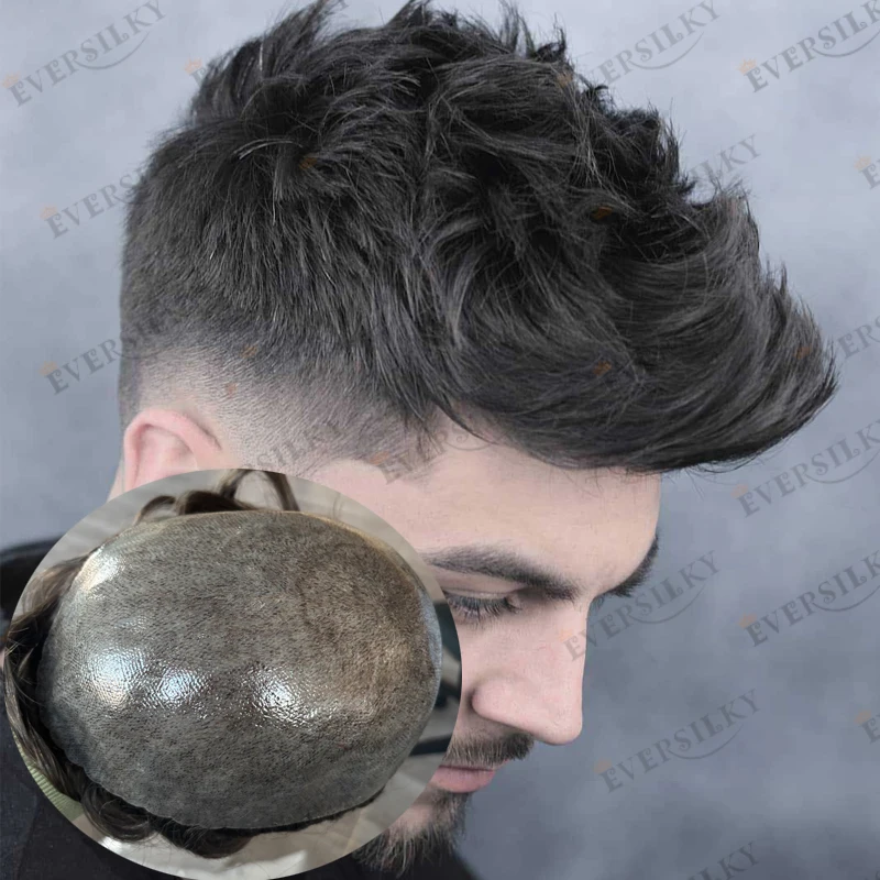 الرجال قوي بولي الجلد بولي قاعدة الرجال الشعر المستعار شعري طبيعي 100% شعر الإنسان الذكور الباروكات الشعر الاصطناعية نظام أسود براون رمادي الشعر #1