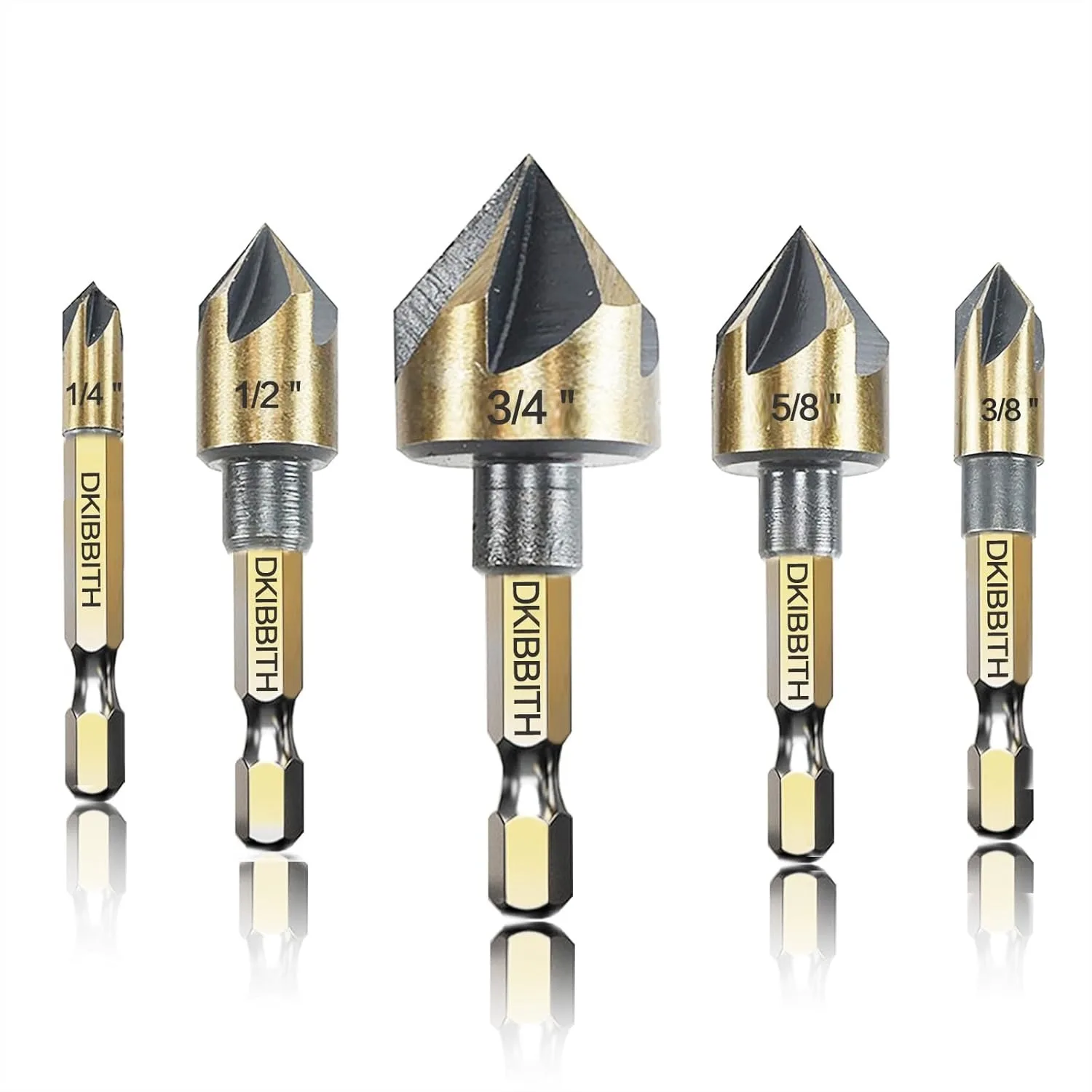 

Countersink Drill Bit Set, 5pc with 1/4" Hex Shank and Storage Case for Flush Screws in Metal Wood Plastic