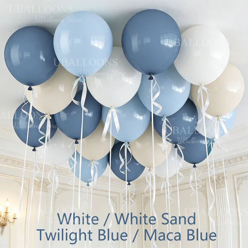 62-teiliges 12-Zoll Haze Blue Ballonset Boho Weiß Sand Dusty Twilight Slate Blue Ballons für Geburtstag, Babyparty, Hochzeitsdekoration – Detail 2