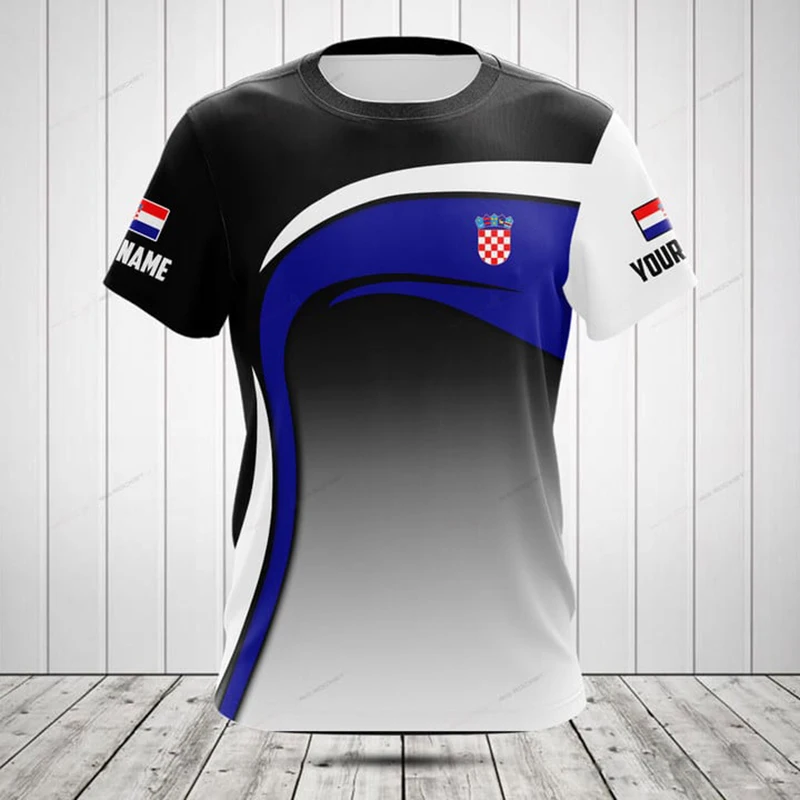 Custom Name Summer Casual Croatia Flag Graphic T-shirts Cool Men's Fashion Jersey Loose Short Sleeve Outdoor Streetwear