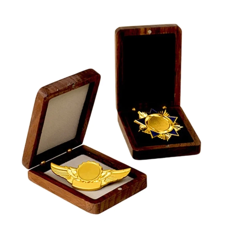 Badge Holder Box Wooden Medals Storage Container Commemorative Stylish Jewelry Badge Presentation Box Case