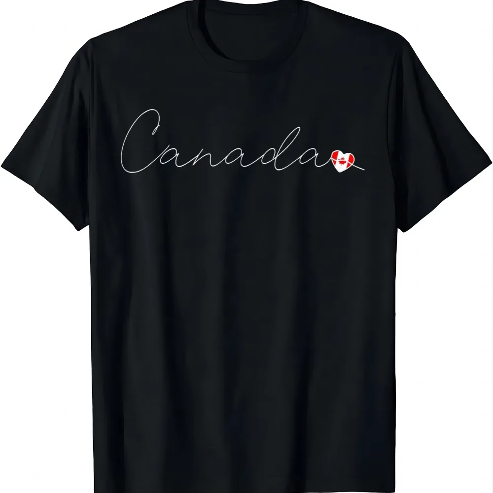 Canada Simple Love Canadian Flag Heart on Canada T-Shirt Printed T-shirt Vintage Clothes Tops Round Neck Camiseta Streetwear