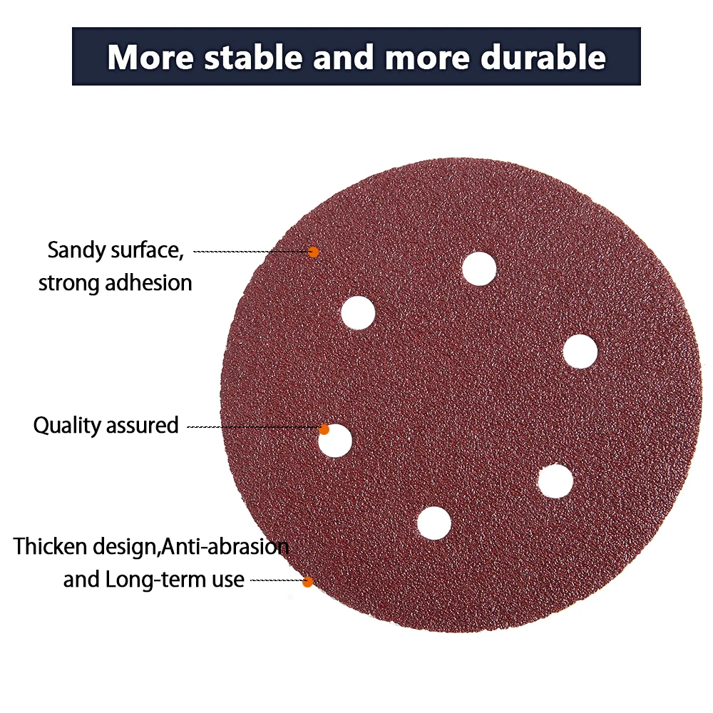 100 Pcs 6In 150mm Round Sandpaper Set Six Hole Disk Sand Sheets Grit 40-800 Sanding Discs Hook Loop Sanding Paper Buffing Sheet