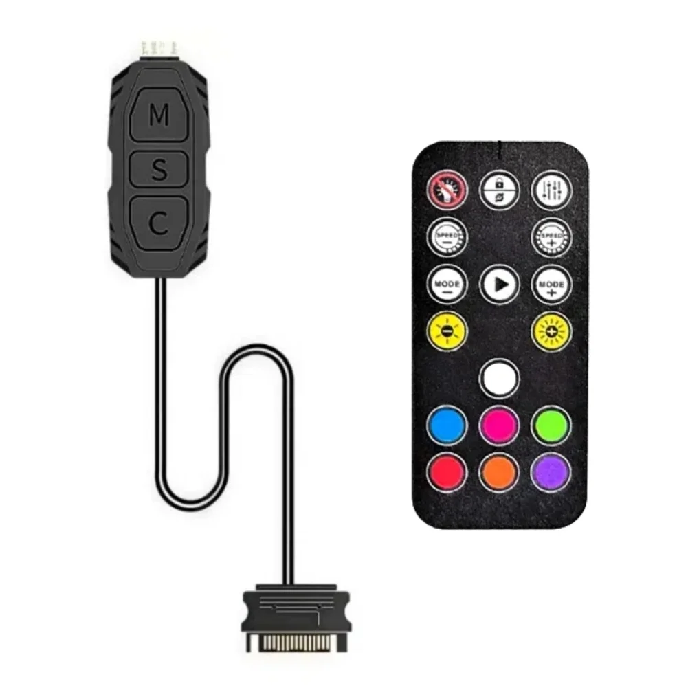 5V Addressable RGB Controller with Remote for Use with PC Case Fans LED Light Strips and Power Adapter Connected Installations