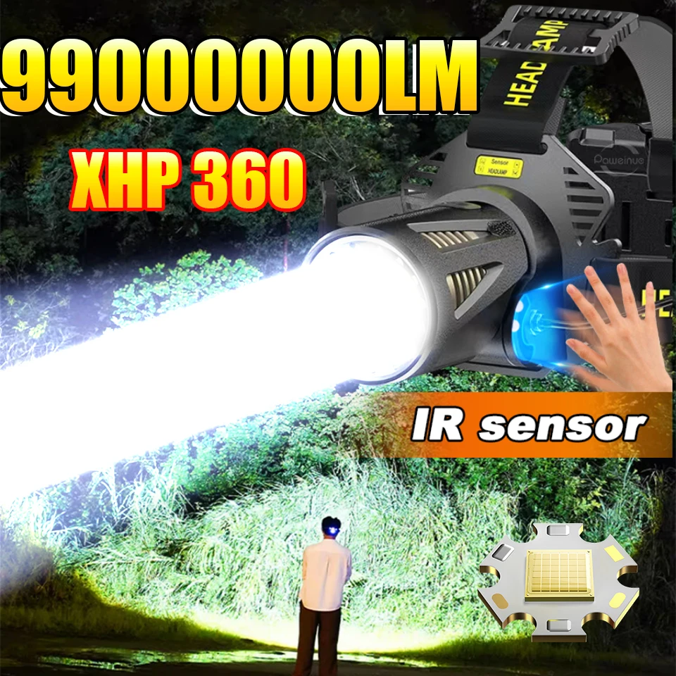 High Power LED Flashlight IR Sensor Headlamp Rechargeable USB Head Lamp Long Range Headlight Tactical Head Torch Fishing Camping