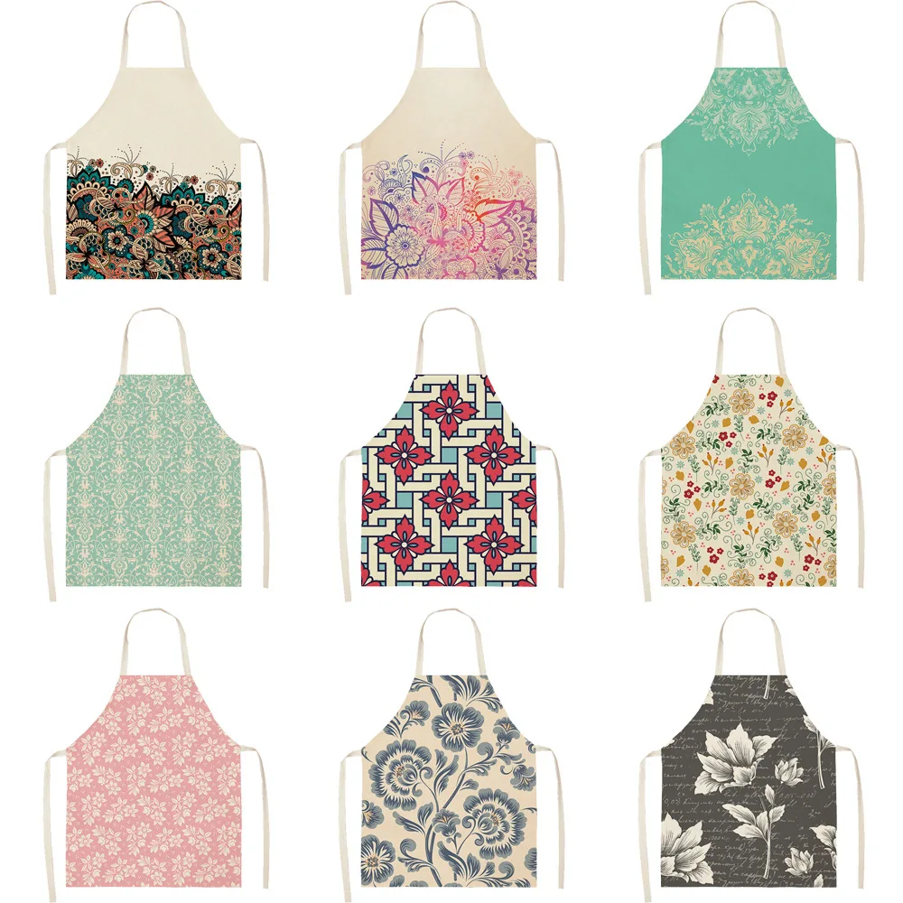 Colorful Mandala Printed Aprons for Woman Home Cooking Baking Coffee Shop Cotton Linen Cleaning Accessories Colorful Apron