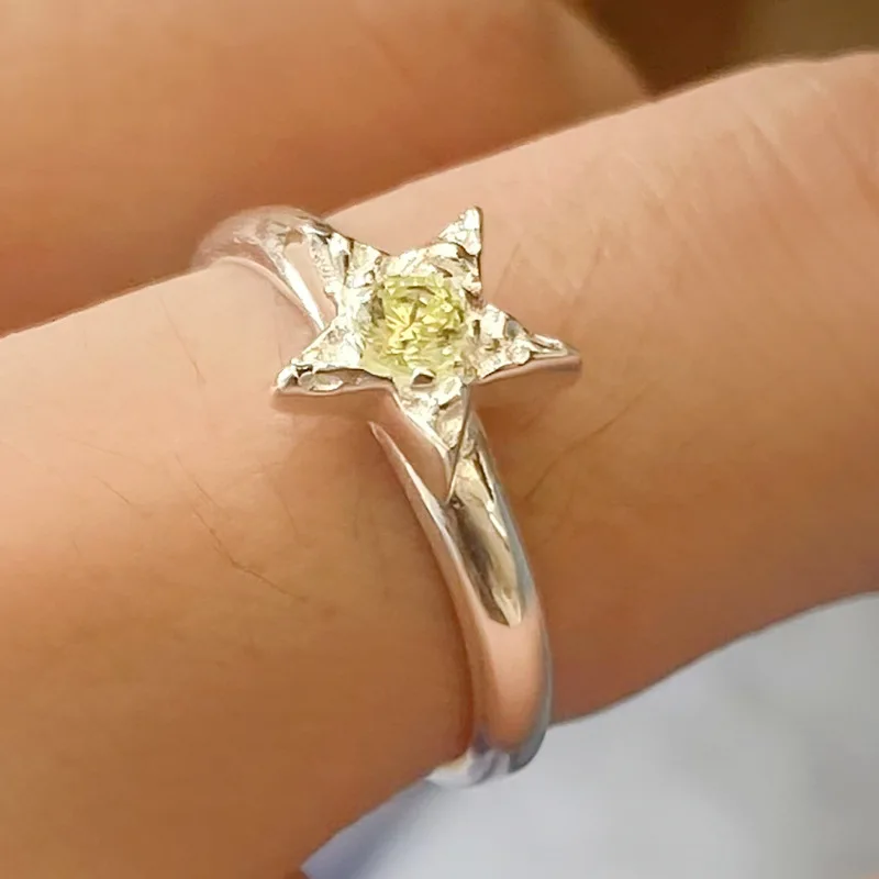 F.I.N.S Original Design S925 Sterling Silver Ring Uneven Lava Textured Five-Pointed Star Zircon Open Adjustable Fine Jewelry