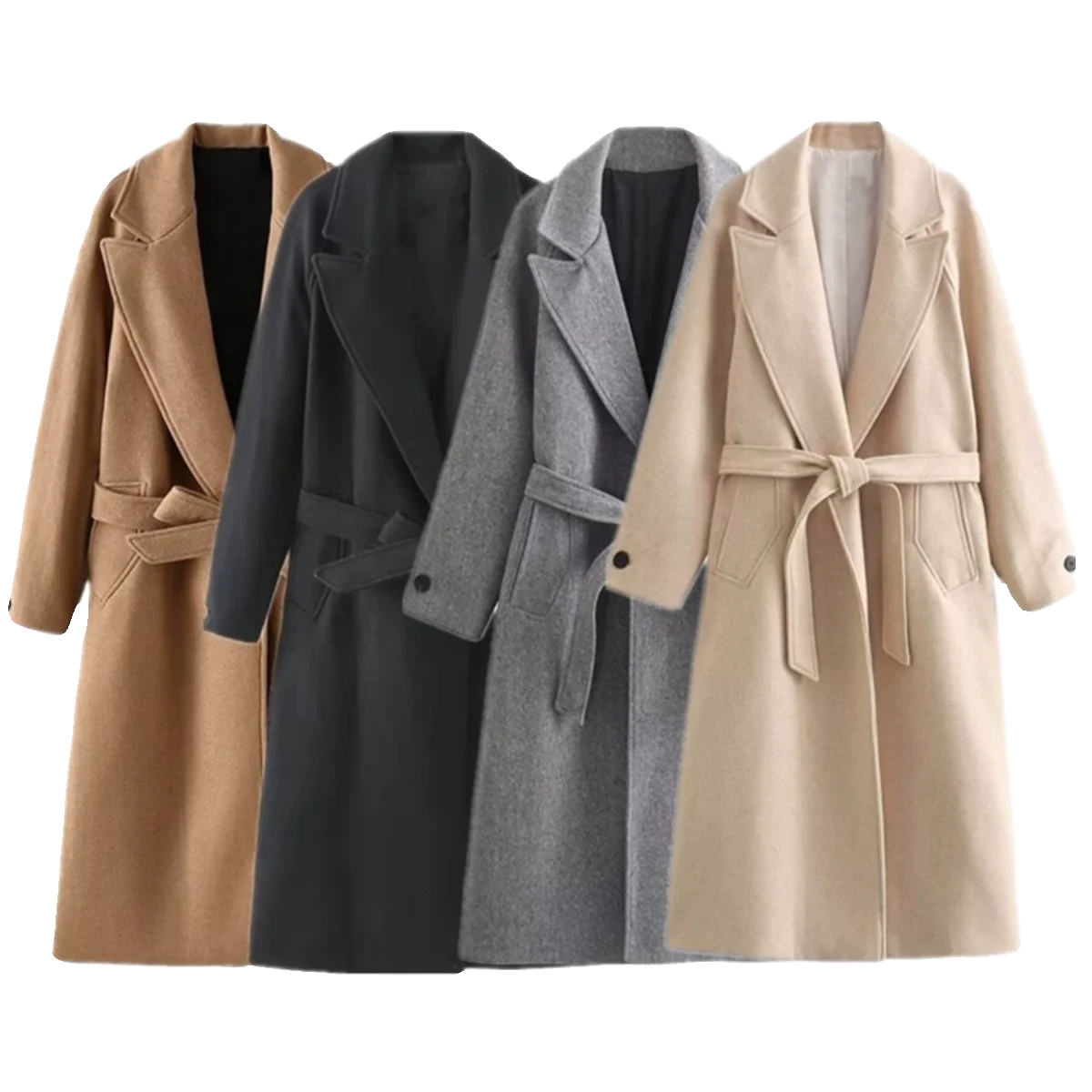 

Spring 2024 Women's Faionable Versatile Belted Coat Outerwear Ele Commute Sle Long Sve Mid-Length Other Material 00