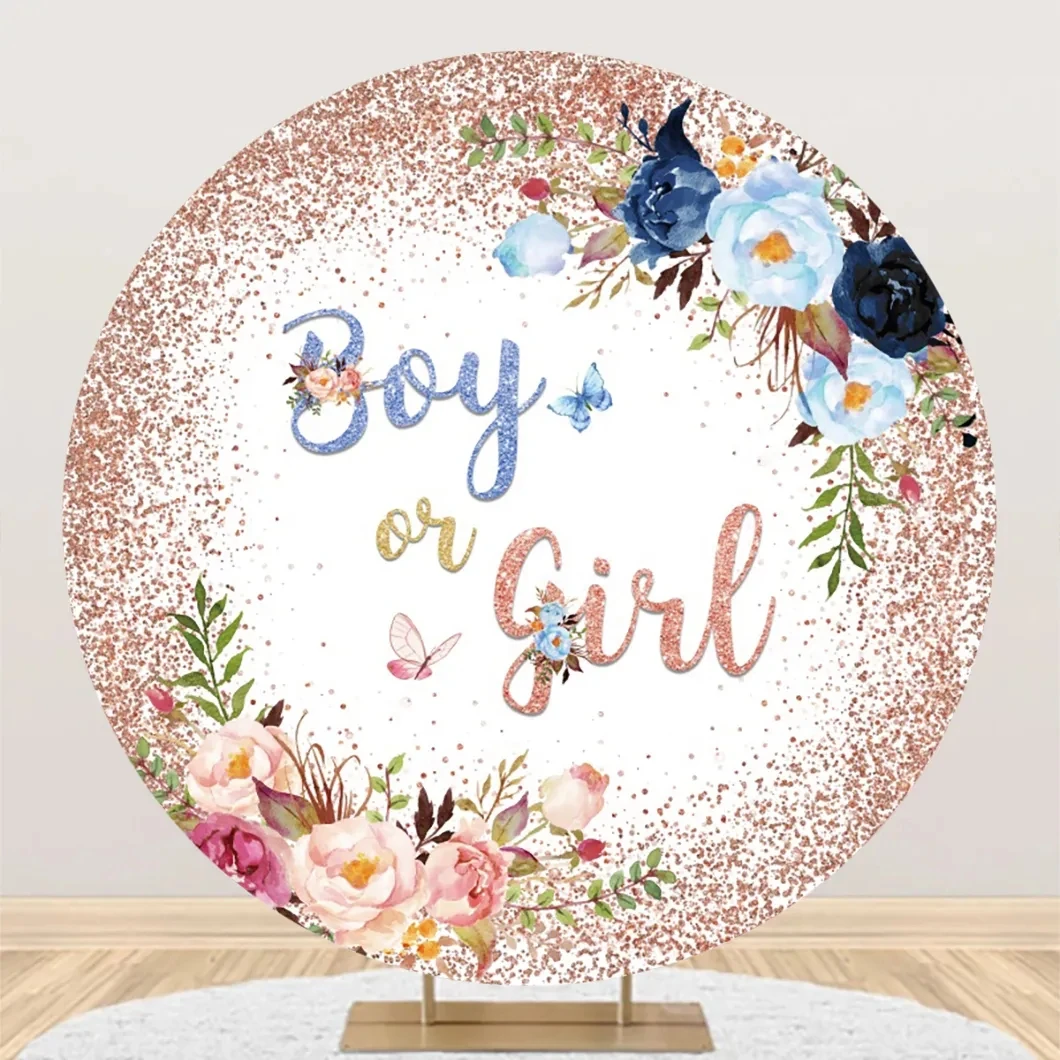 Boy or Girl Gender Reveal Round Backdrop For Photography Bear Elephant Baby Shower Birthday Party Circle Background Photo Studio