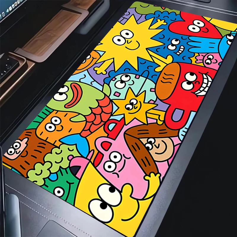 Alfombrilla de ratón para ordenador portátil, alfombrilla de teclado blanco y negro de Anime, alfombrilla de ratón con grafiti abstracto Kawaii, accesorios para juegos de PC y oficina, alfombrilla de escritorio para regalo