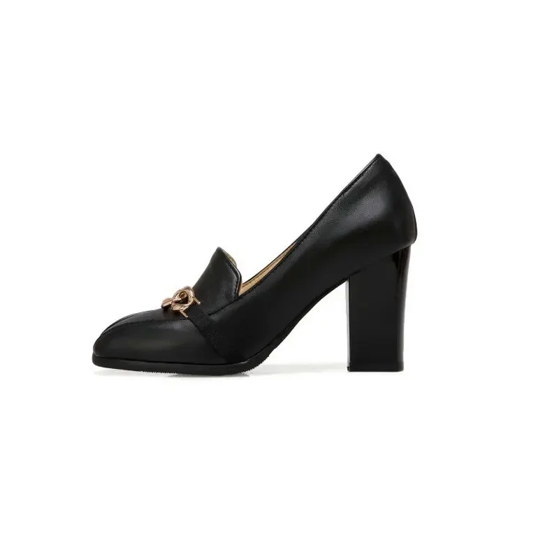 Sianie Tianie ناضجة سيدة مكتب مضخات كتلة عالية الكعب امرأة أحذية خفيفة بدون كعب مع سلسلة معدنية النساء الكعوب الخناجر حجم 33-48 #3