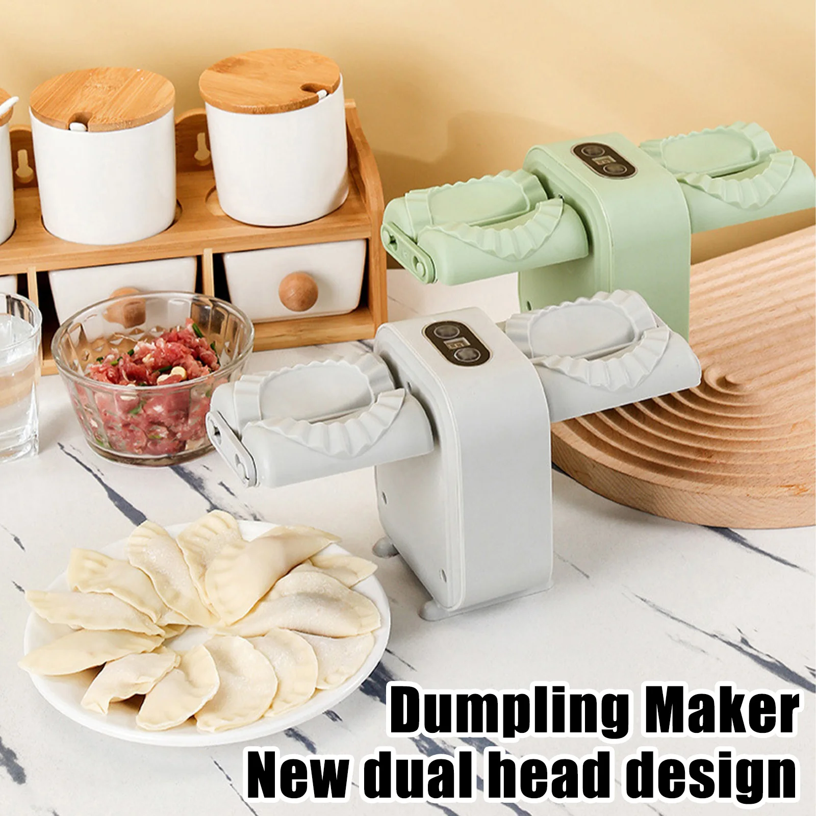 

New Electric Dumpling Maker Double Head Dumpling Maker Press Automatic Dumpling Maker Machine with Spoon Brush Rechargeable