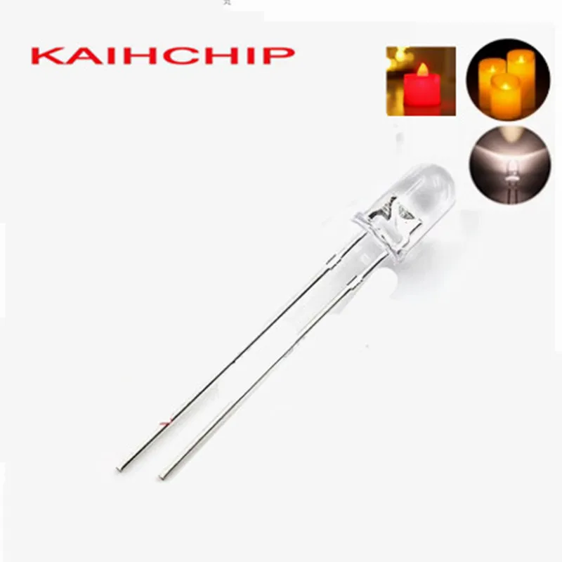 50PCS 3V F5mm Candle Led Flicker Red Yellow Warm White Light Flickering Leds Flash Blink Dip Led Diode Intermitente Light Lamp