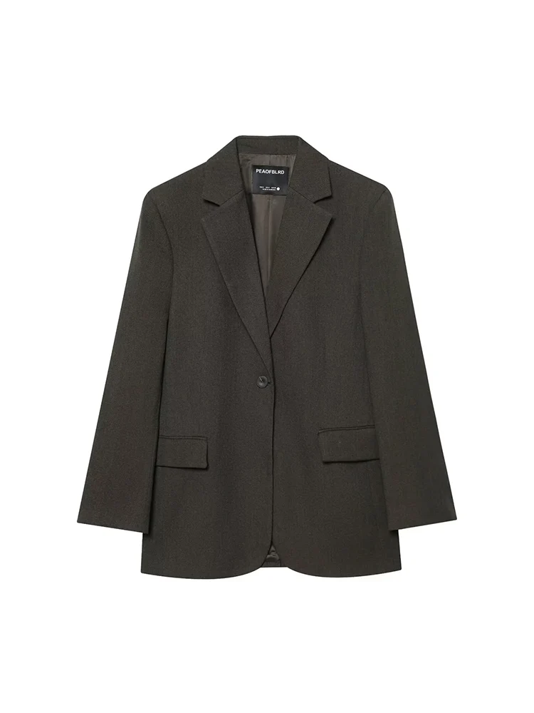 

European and American style 2025 autumn new women's retro casual temperament simple blended loose suit jacket