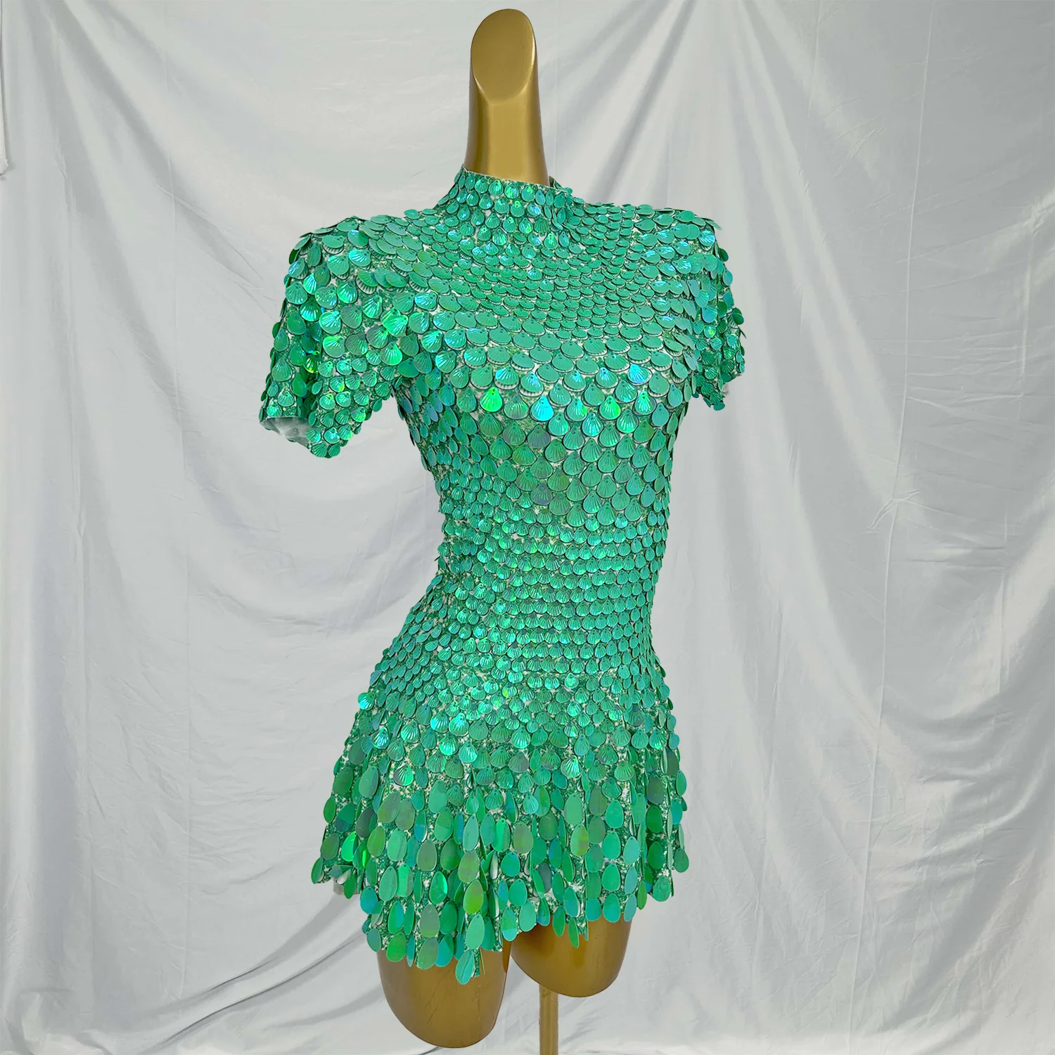 Jinsique sexy glanzende shell pailletten bodysuit jurk luxe hoge kwaliteit nachtclub dansvoorstelling kleding verjaardagsfeestje jurken