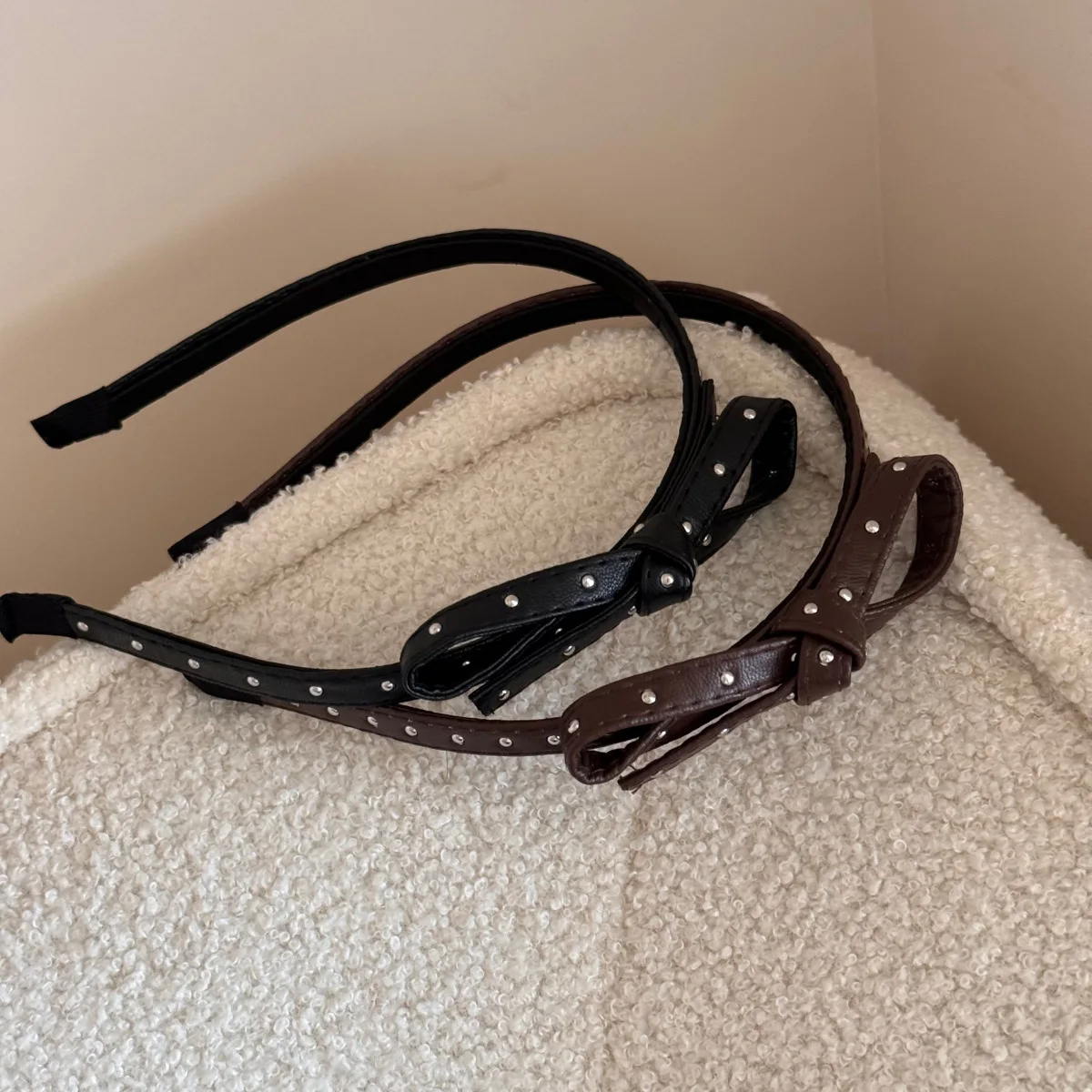 Headband PU Leather Polka Dot Bow High Crown Non Slip Secure Fit Face Washing Sweet Fresh Women Daily Office Travel Accessory