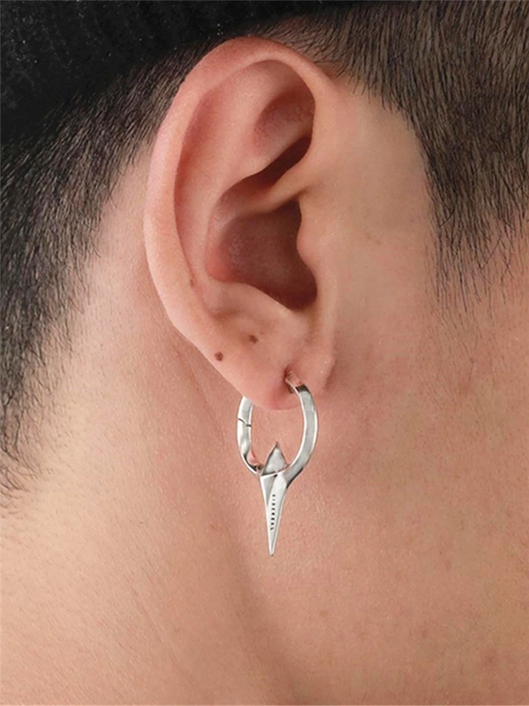 Hip Hop Minimalist Silver Color Barb Geometric Titanium Hoop Earrings For Women Men Irregular Ear Jewelry HUANZHI 2022