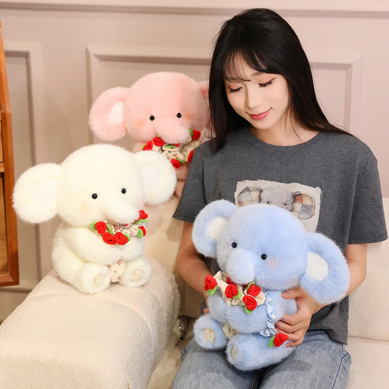

30cm Elephant Hold Flower Plushie Toy Dolls Cartoon Soft Stuffed Dolls Girls Birthday Christmas Toy Gift Home Car Decor Pillow