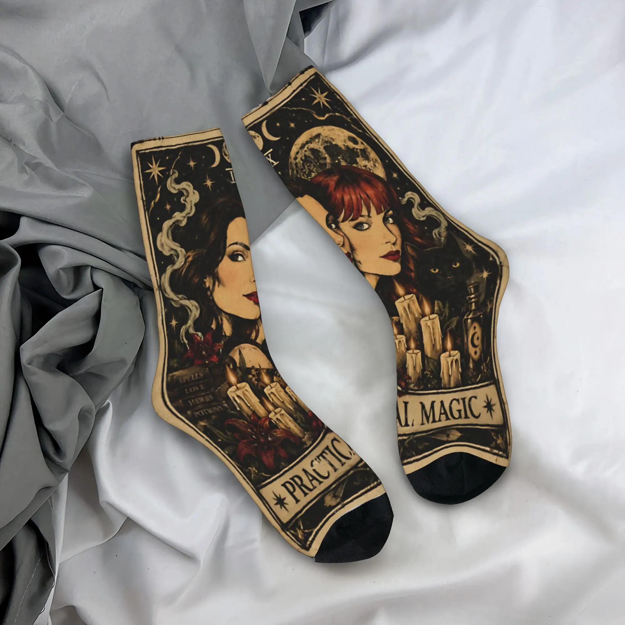 Practical Magic Witchcraft Wiccan Occult Gothic Celestial Middle Socks for Women Men Breathable  Cozy Crew Socks Non-slip