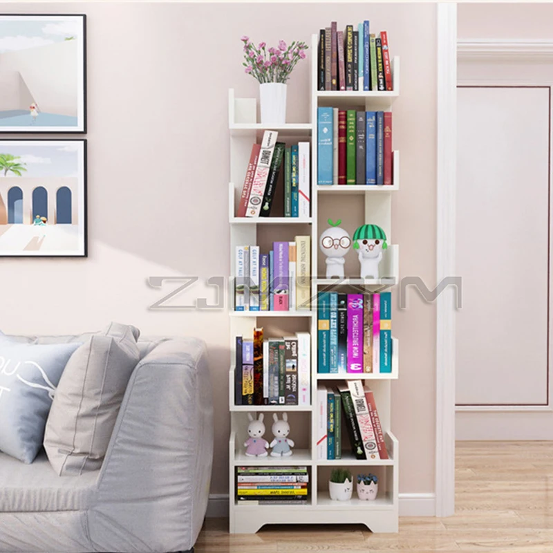 Modern Creative Wooden Bookshelf Floor Bookcase Desk Storage Rack Simple Living Room Office Display Cabinet Student Home Shelf