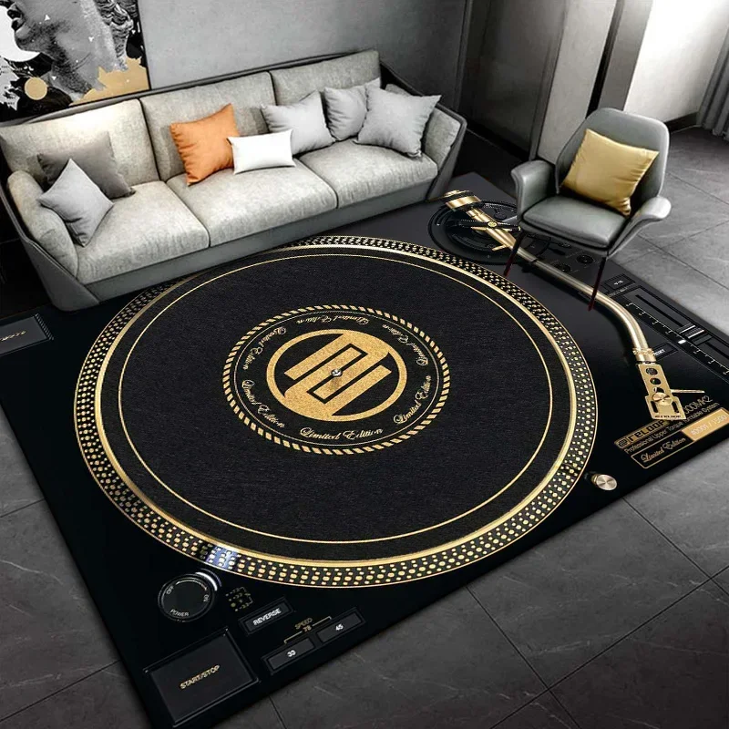 DJ Turntable Music Equipment Pattern Print Flannel Area Rug Music Design Soft Comfortable Floor Mat For Living Room