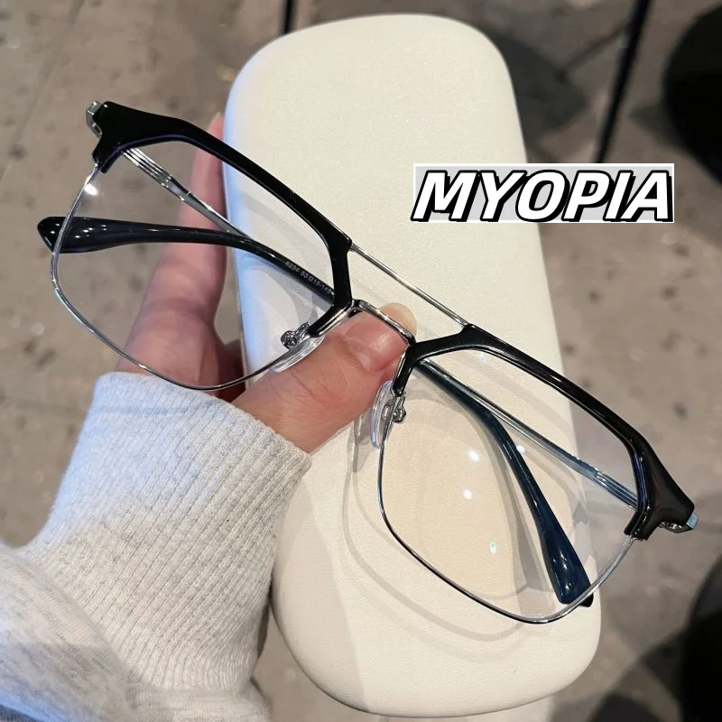 

New Lightweight Half Frame Anti Blue Light Optical Eyewear Men Double Beam Large Frame Myopia Glasses Business Near Sight Glass