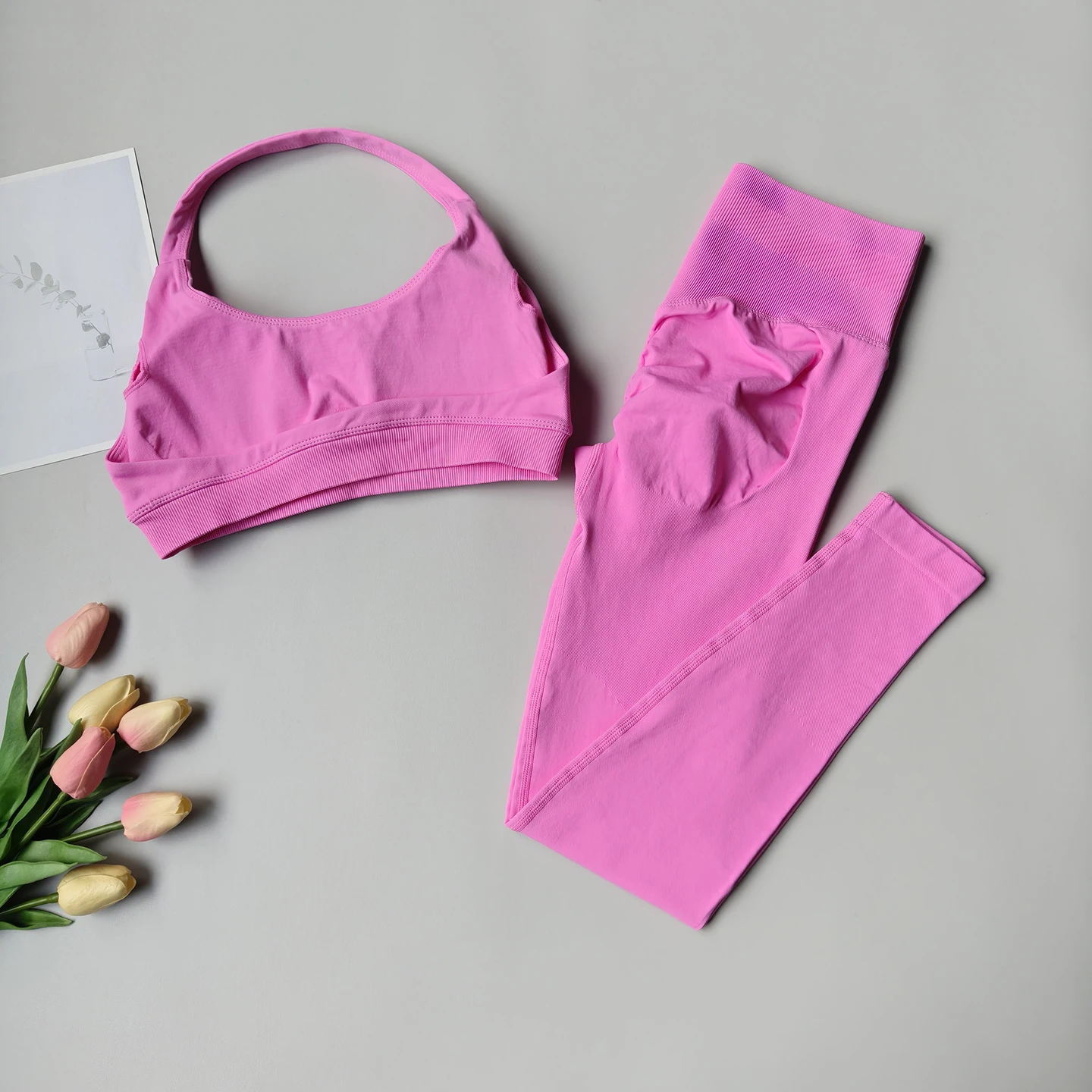 2-teiliges Damen-Yoga-Set, Nahtlose Fitness-Sportbekleidung, Neckholder-Sport-BH, Passende Yoga-Leggings für Workout-Sets, Gym-Outfit – Detail 27