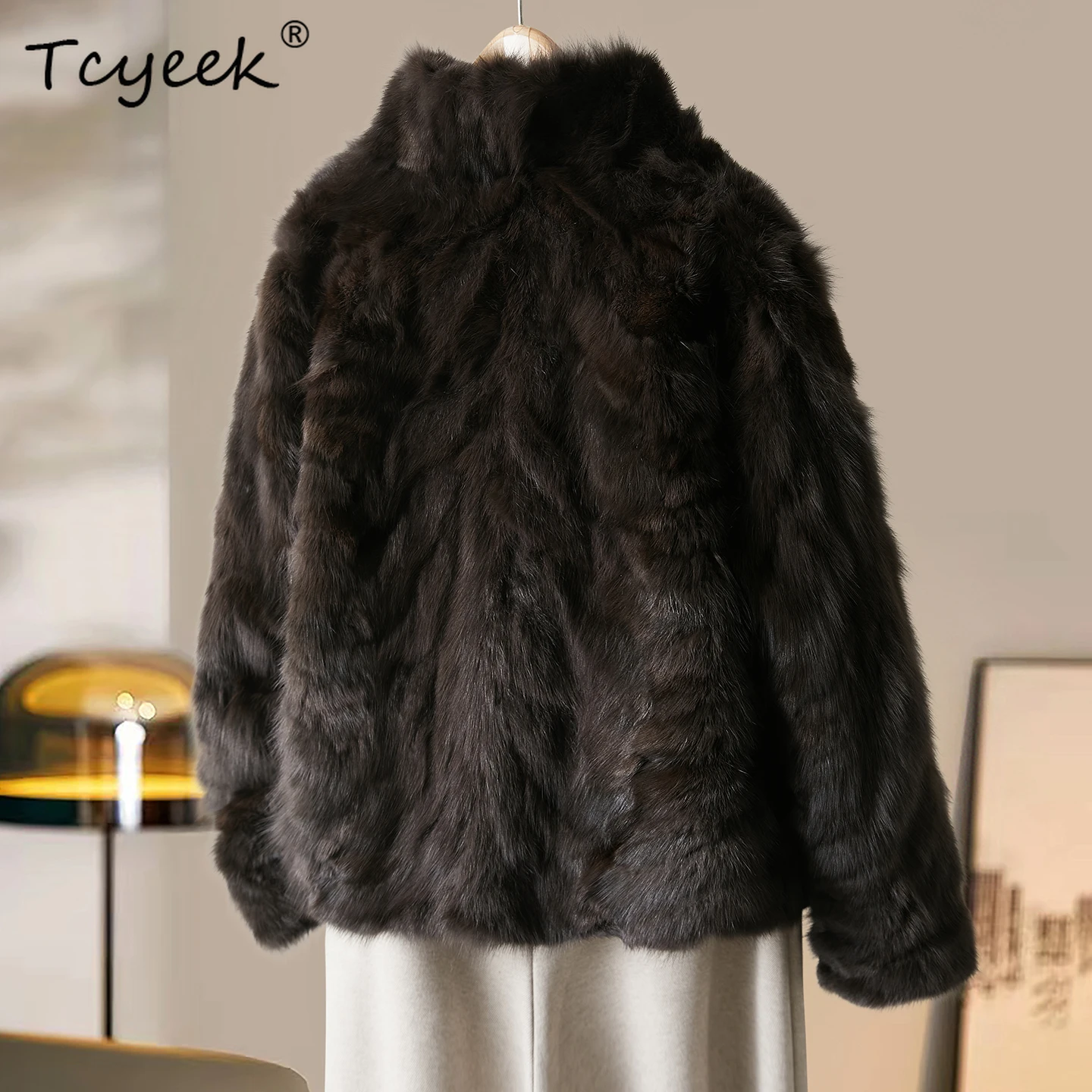 Płaszcz z prawdziwego futra norek Tcyeek, ciepłe zimowe ubrania damskie, kurtka z prawdziwego futra, patchworkowy płaszcz damski z norek, nowości w kategorii płaszczy 2025, Fourrure Femme