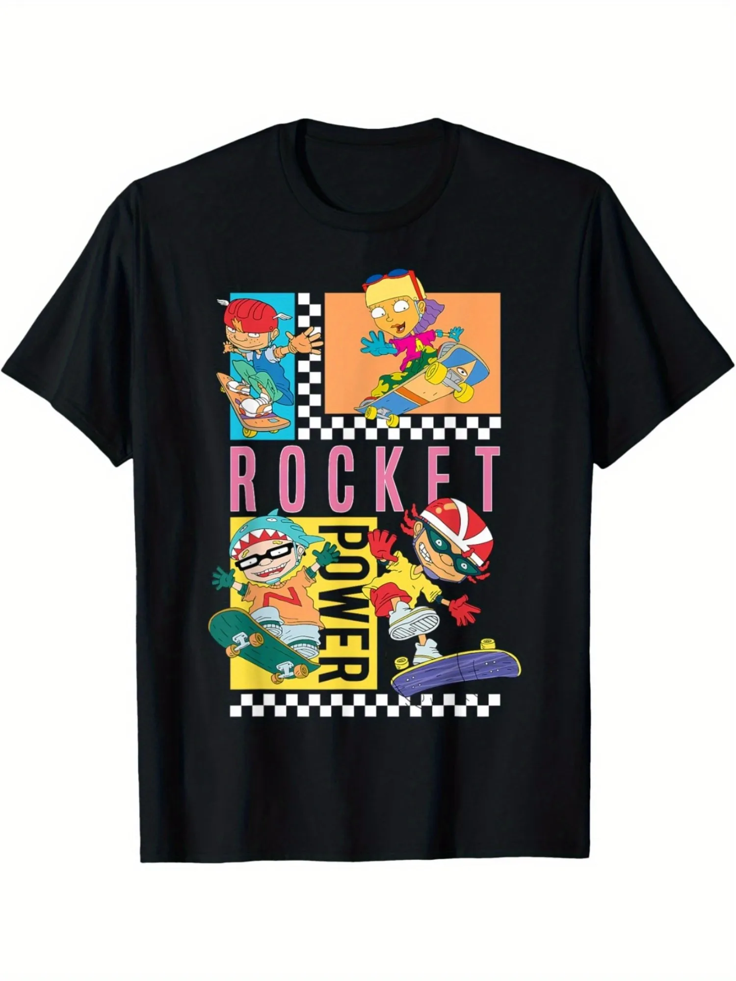 1 Stück Herren S Rocket Power Graphic Tee 200 g/m2 Baumwolle Rundhals-T-Shirt mit leichtem Stretch, lässige Passform, Retro-Cartoon-Druck für den Sommer