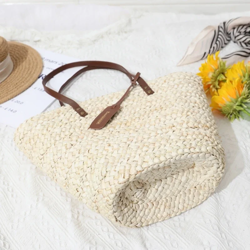 Summer Fashion Hand-woven Corn Husks Straw Bag for Women 2025 Large Capacity Bohemia Y2k Travel Beach Travel Shopping Tote Bag